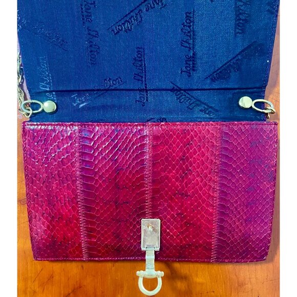 Vintage 1980s Jane Shilton Red Snakeskin Horse-bit Clasp Shoulder Bag/Clutch - Picture 5 of 8